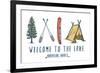 Welcome to the Lake - Adventure Awaits - Lake Icons Design-Lantern Press-Framed Premium Giclee Print