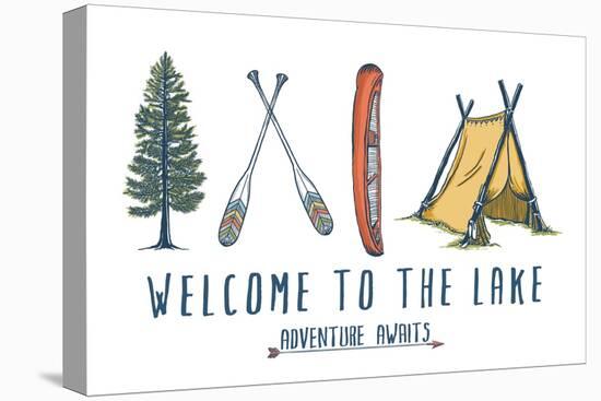 Welcome to the Lake - Adventure Awaits - Lake Icons Design-Lantern Press-Stretched Canvas