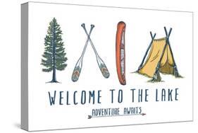 Welcome to the Lake - Adventure Awaits - Lake Icons Design-Lantern Press-Stretched Canvas