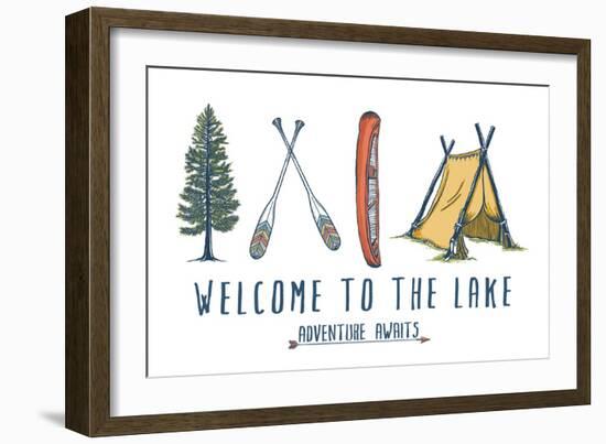 Welcome to the Lake - Adventure Awaits - Lake Icons Design-Lantern Press-Framed Art Print