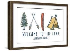 Welcome to the Lake - Adventure Awaits - Lake Icons Design-Lantern Press-Framed Art Print