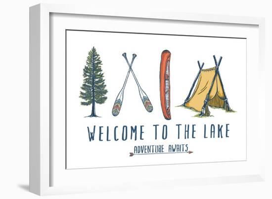 Welcome to the Lake - Adventure Awaits - Lake Icons Design-Lantern Press-Framed Art Print