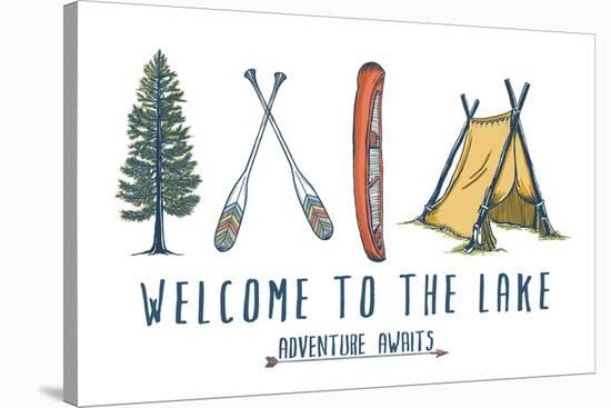 Welcome to the Lake - Adventure Awaits - Lake Icons Design-Lantern Press-Stretched Canvas