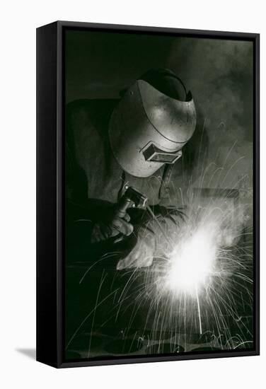 Welder in Mask-null-Framed Stretched Canvas