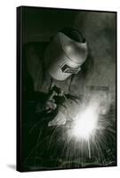 Welder in Mask-null-Framed Stretched Canvas