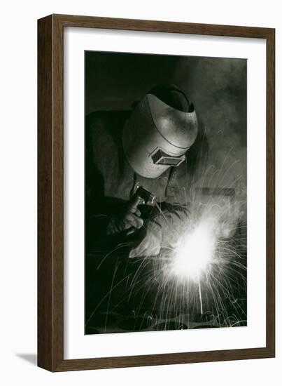 Welder in Mask-null-Framed Art Print