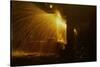 Welder's Torch Has Sparks Fly on Locomotive Factory Floor-null-Stretched Canvas