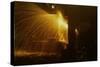 Welder's Torch Has Sparks Fly on Locomotive Factory Floor-null-Stretched Canvas