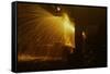 Welder's Torch Has Sparks Fly on Locomotive Factory Floor-null-Framed Stretched Canvas