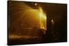 Welder's Torch Has Sparks Fly on Locomotive Factory Floor-null-Stretched Canvas
