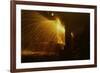 Welder's Torch Has Sparks Fly on Locomotive Factory Floor-null-Framed Art Print