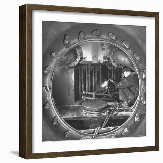 Welder with an Acetylene Torch Cutting Through Some of the Old Tubes in a Modern Locomotive-Thomas D^ Mcavoy-Framed Photographic Print