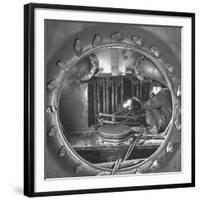 Welder with an Acetylene Torch Cutting Through Some of the Old Tubes in a Modern Locomotive-Thomas D^ Mcavoy-Framed Photographic Print