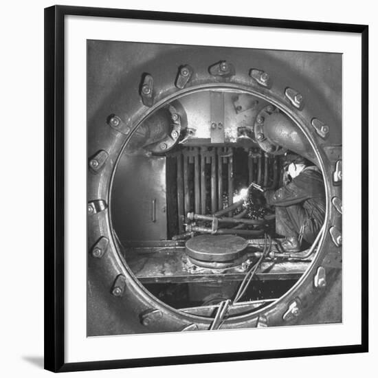 Welder with an Acetylene Torch Cutting Through Some of the Old Tubes in a Modern Locomotive-Thomas D^ Mcavoy-Framed Photographic Print