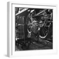 Welder Working on a Steam Engine Piston-Heinz Zinram-Framed Photographic Print