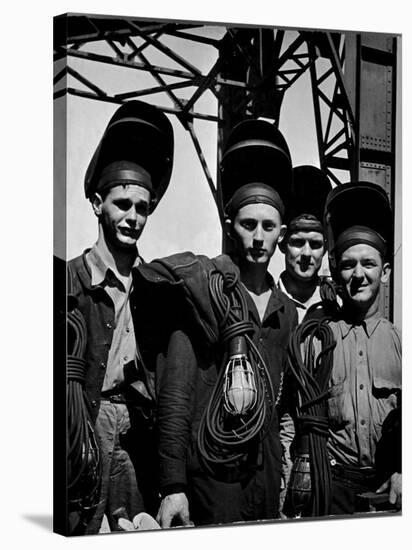 Welders Arriving to Work Night Shift at Shipbuilding Yard; Roosevelt's Decree of a 7 Day Work Week-George Strock-Stretched Canvas