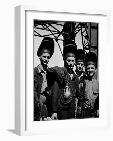 Welders Arriving to Work Night Shift at Shipbuilding Yard; Roosevelt's Decree of a 7 Day Work Week-George Strock-Framed Photographic Print