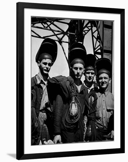 Welders Arriving to Work Night Shift at Shipbuilding Yard; Roosevelt's Decree of a 7 Day Work Week-George Strock-Framed Photographic Print