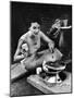 Well-Dressed Woman Cooking a Large Steak on the Aluminum Disposable Barbecue Grill-Peter Stackpole-Mounted Premium Photographic Print