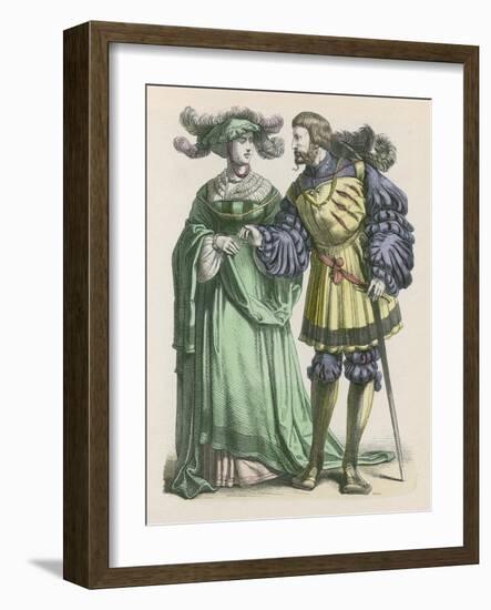 Well to Do Couple She with Her Plumed Hat on Her Head He with His Slung Behind Him-null-Framed Art Print