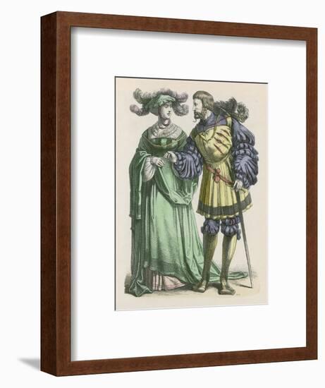 Well to Do Couple She with Her Plumed Hat on Her Head He with His Slung Behind Him-null-Framed Art Print