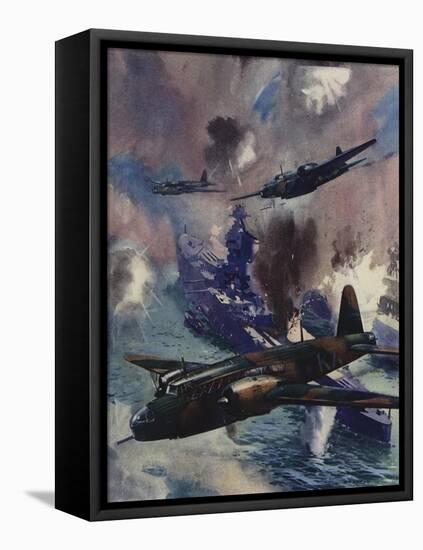 Wellington Bombers Attacking the German Naval Base at Kiel, 1939-null-Framed Stretched Canvas
