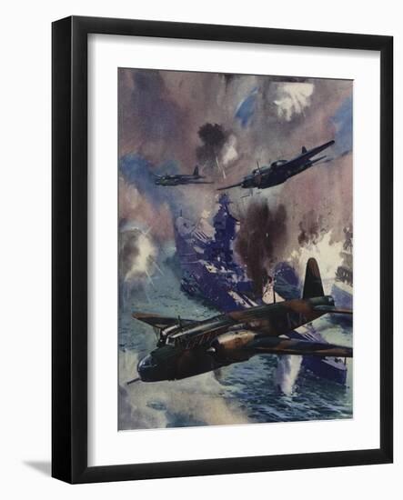 Wellington Bombers Attacking the German Naval Base at Kiel, 1939-null-Framed Giclee Print