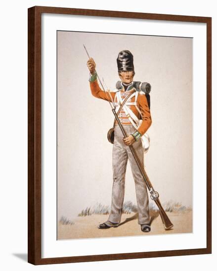 Wellington's Army: Soldier of the 69th Foot Loading His 'Brown Bess' Musket in 1815 (Colour Litho)-English-Framed Giclee Print