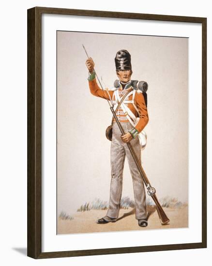 Wellington's Army: Soldier of the 69th Foot Loading His 'Brown Bess' Musket in 1815 (Colour Litho)-English-Framed Giclee Print