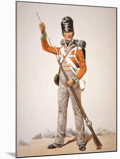 Wellington's Army: Soldier of the 69th Foot Loading His 'Brown Bess' Musket in 1815 (Colour Litho)-English-Mounted Giclee Print