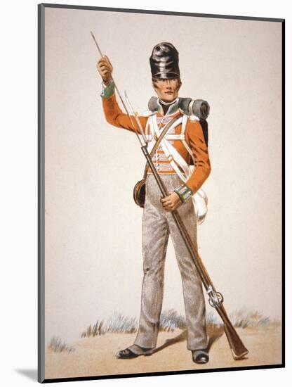 Wellington's Army: Soldier of the 69th Foot Loading His 'Brown Bess' Musket in 1815 (Colour Litho)-English-Mounted Giclee Print