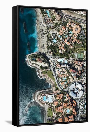Wellness Hotel with Black Beach and View Rock, Aerial Picture, Canary Islands, Spain-Frank Fleischmann-Framed Stretched Canvas