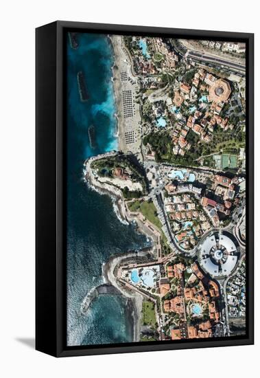 Wellness Hotel with Black Beach and View Rock, Aerial Picture, Canary Islands, Spain-Frank Fleischmann-Framed Stretched Canvas