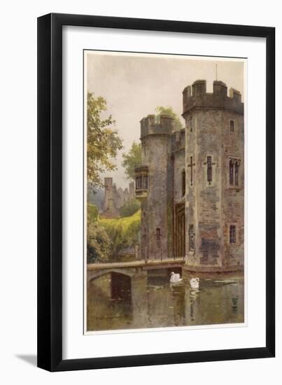 Wells, Somerset: the Bishop's Palace Gatehouse and Drawbridge-null-Framed Art Print