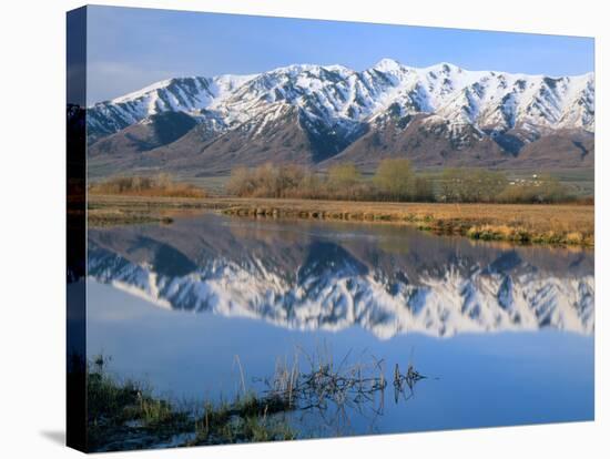 Wellsville Mountains Reflected in Little Bear River in Early Spring, Cache Valley, Utah, USA-Scott T. Smith-Stretched Canvas