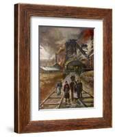 Welsh Men and Women Mineworkers Coming to Work in the Early Morning-null-Framed Art Print