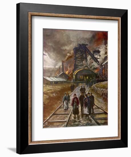 Welsh Men and Women Mineworkers Coming to Work in the Early Morning-null-Framed Art Print