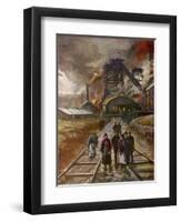 Welsh Men and Women Mineworkers Coming to Work in the Early Morning-null-Framed Art Print