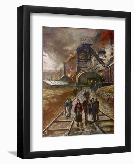 Welsh Men and Women Mineworkers Coming to Work in the Early Morning-null-Framed Art Print