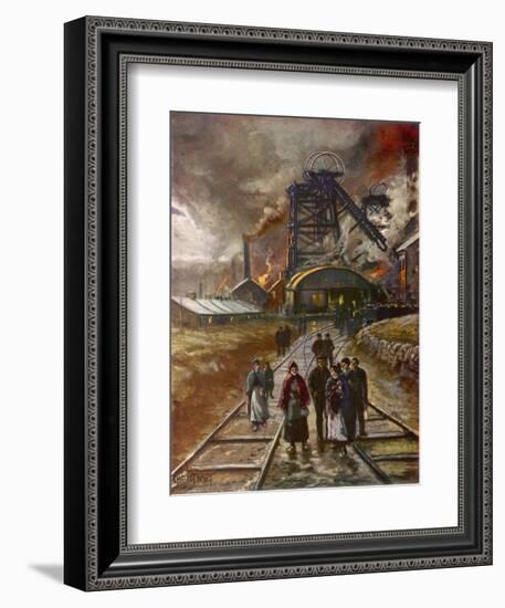 Welsh Men and Women Mineworkers Coming to Work in the Early Morning-null-Framed Art Print