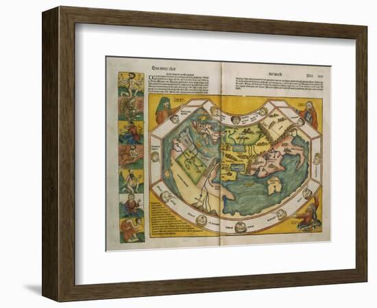 Weltkarte mit den Erdteilen Europa, Asien und Afrika. Aus: Liber Chronicarum-Hartmann Schedel-Framed Giclee Print