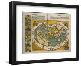 Weltkarte mit den Erdteilen Europa, Asien und Afrika. Aus: Liber Chronicarum-Hartmann Schedel-Framed Giclee Print