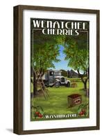 Wenatchee, Washington - Cherry Harvest-Lantern Press-Framed Art Print