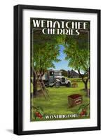 Wenatchee, Washington - Cherry Harvest-Lantern Press-Framed Art Print