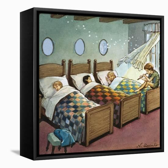 Wendy, Michael and John Sleeping, Illustration from 'Peter Pan' by J.M. Barrie-Nadir Quinto-Framed Stretched Canvas