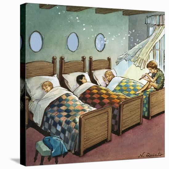 Wendy, Michael and John Sleeping, Illustration from 'Peter Pan' by J.M. Barrie-Nadir Quinto-Stretched Canvas