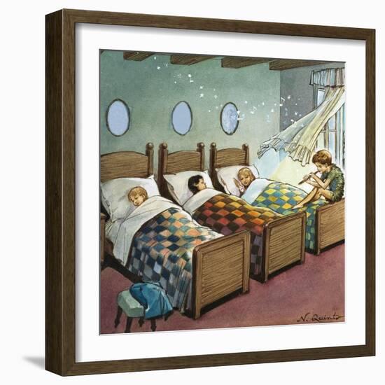 Wendy, Michael and John Sleeping, Illustration from 'Peter Pan' by J.M. Barrie-Nadir Quinto-Framed Giclee Print