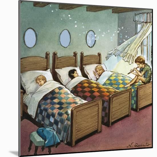 Wendy, Michael and John Sleeping, Illustration from 'Peter Pan' by J.M. Barrie-Nadir Quinto-Mounted Giclee Print