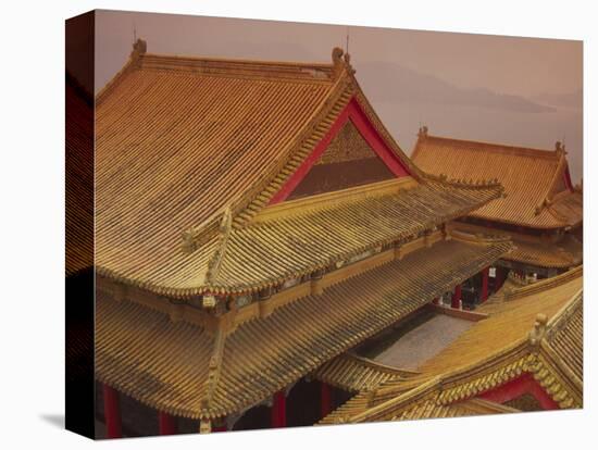 Wenwu Temple Rooftops with Sun Moon Lake in Background, Taiwan-Steve Satushek-Stretched Canvas