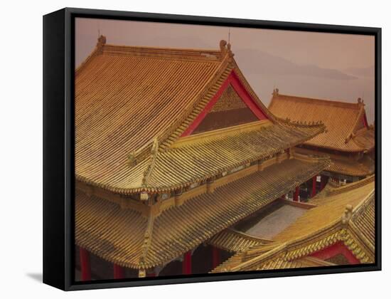 Wenwu Temple Rooftops with Sun Moon Lake in Background, Taiwan-Steve Satushek-Framed Stretched Canvas